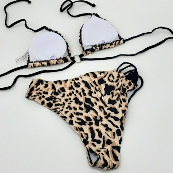 New Leopard Cut Out High Waist Bikini Set Swimsuit - Picture 6 of 7